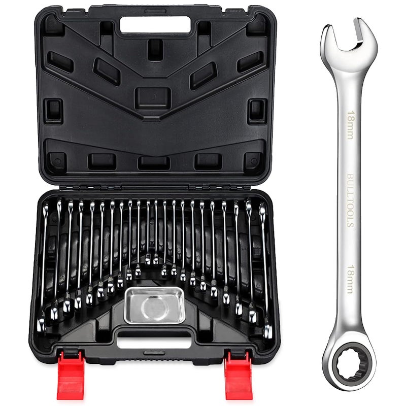 BULLTOOLS 23-Piece Ratchet Wrenches Chrome Vanadium Steel Ratcheting Wrench Set with Metric and SAE 72-Tooth Box End and Open End Standard Wrench Set with Organizer Box - Image 1